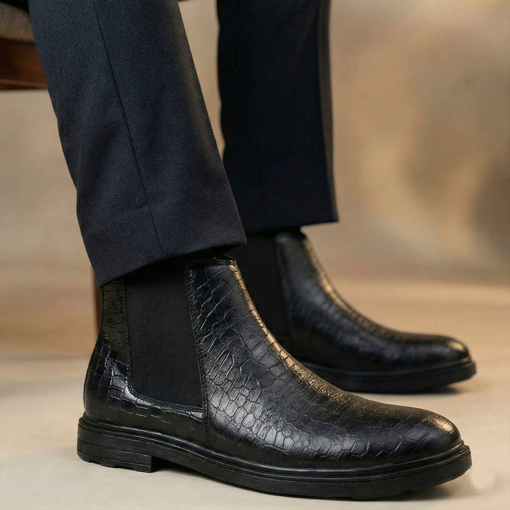 BAXXICO Premium Croc Finish Ankle Boots for Men Smart Casual Wear