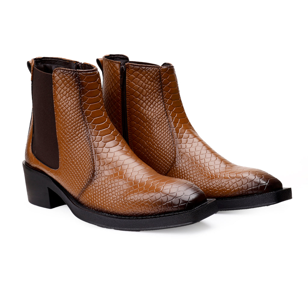 BAXXICO Mens Stylish 2 Inch Height Boosting Ankle Boots