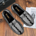 BAXXICO Premium Patent Vegan Buckle Slip ons for Men