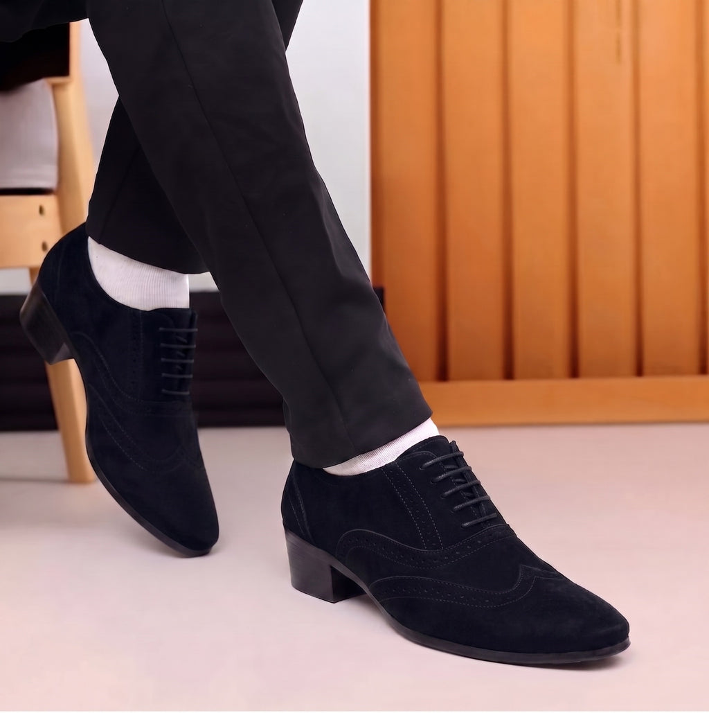 BAXXICO Mens Suede Height Increasing Casual Oxford Brogue Shoes All Occasions