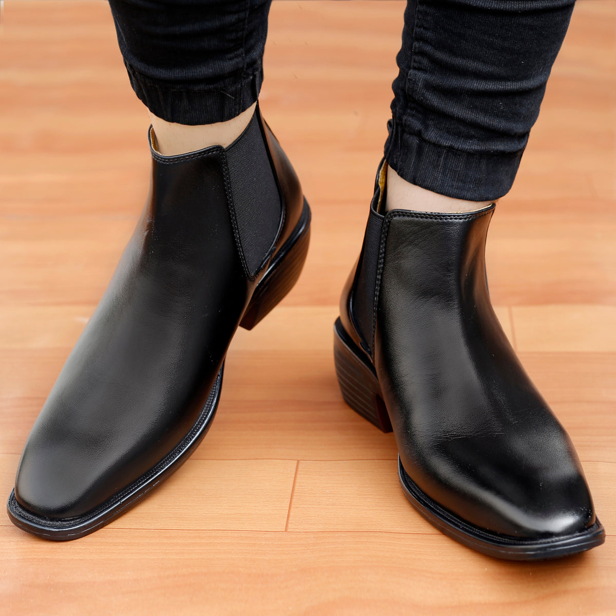 BAXXICO 2 Inch Height Increasing Faux Vegan Leather Chelsea Boots for Men