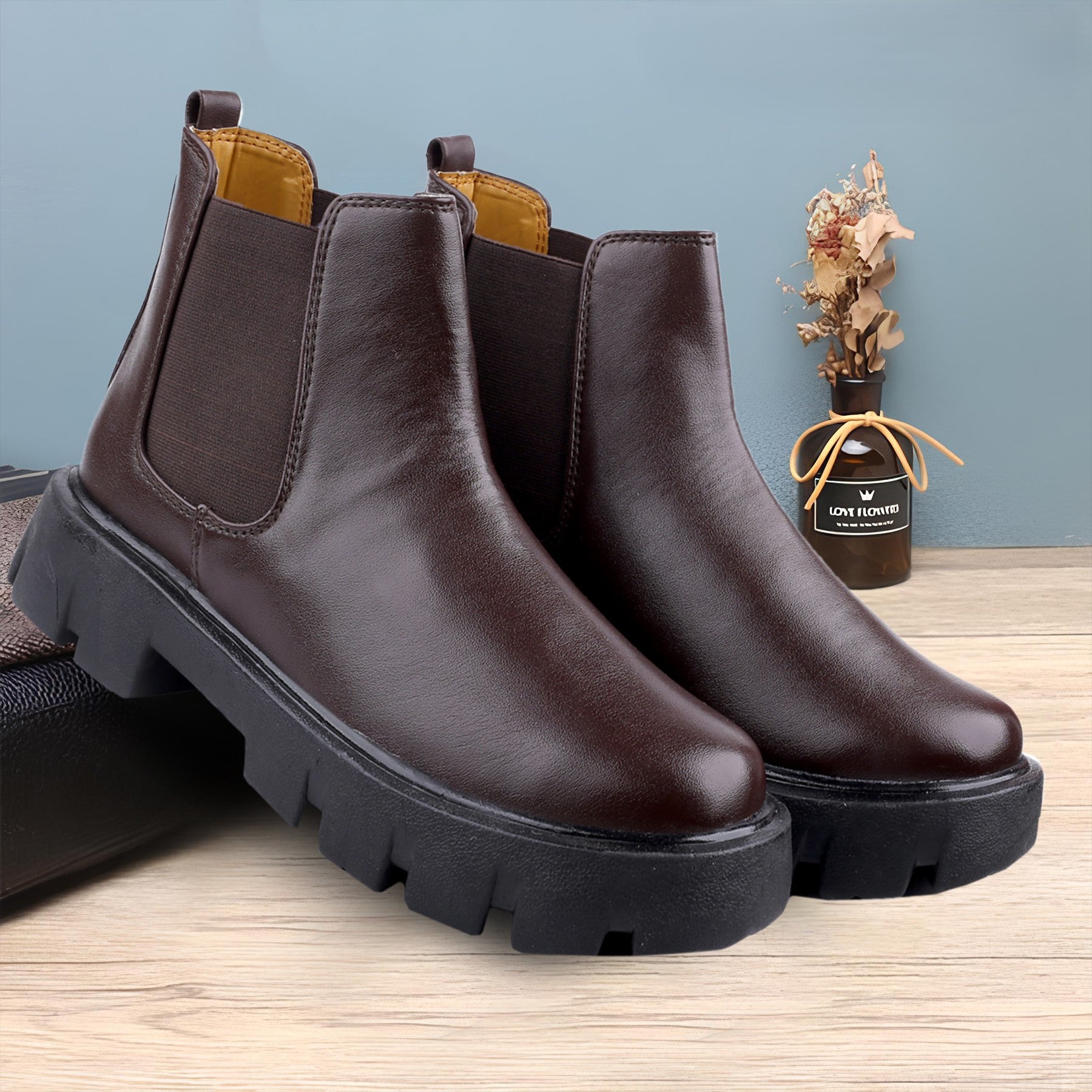 Baxxico Faux Vegan Leather Chelsea Ankle Slip on Boots for Men
