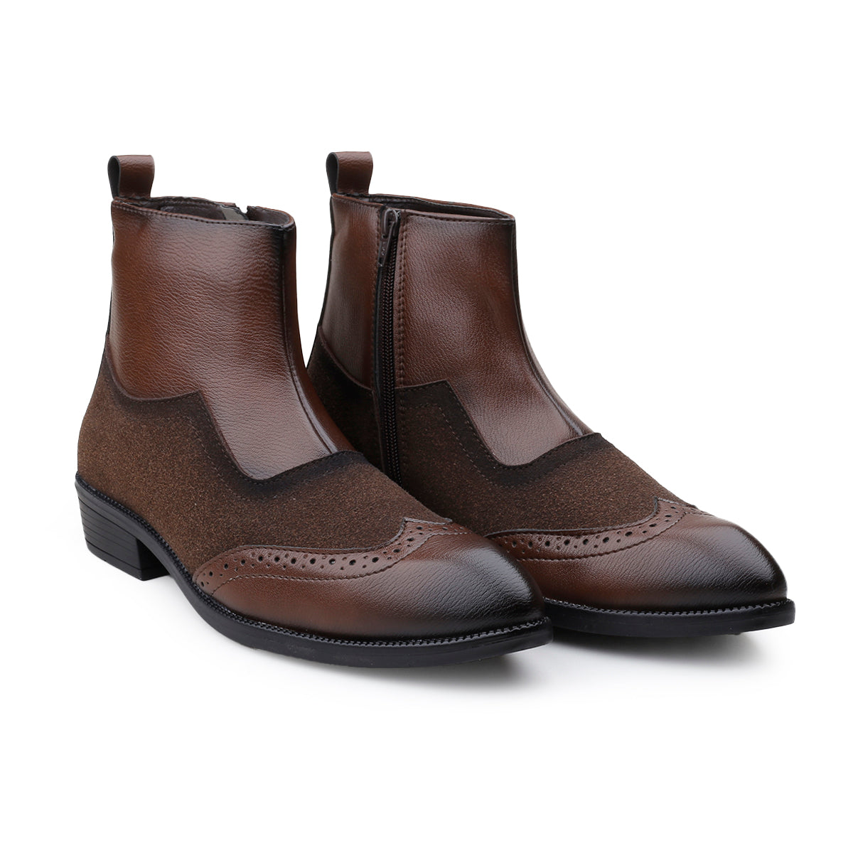 BAXXICO Luxury Elevated Heel Boots with Classic Brogue Texture Finish