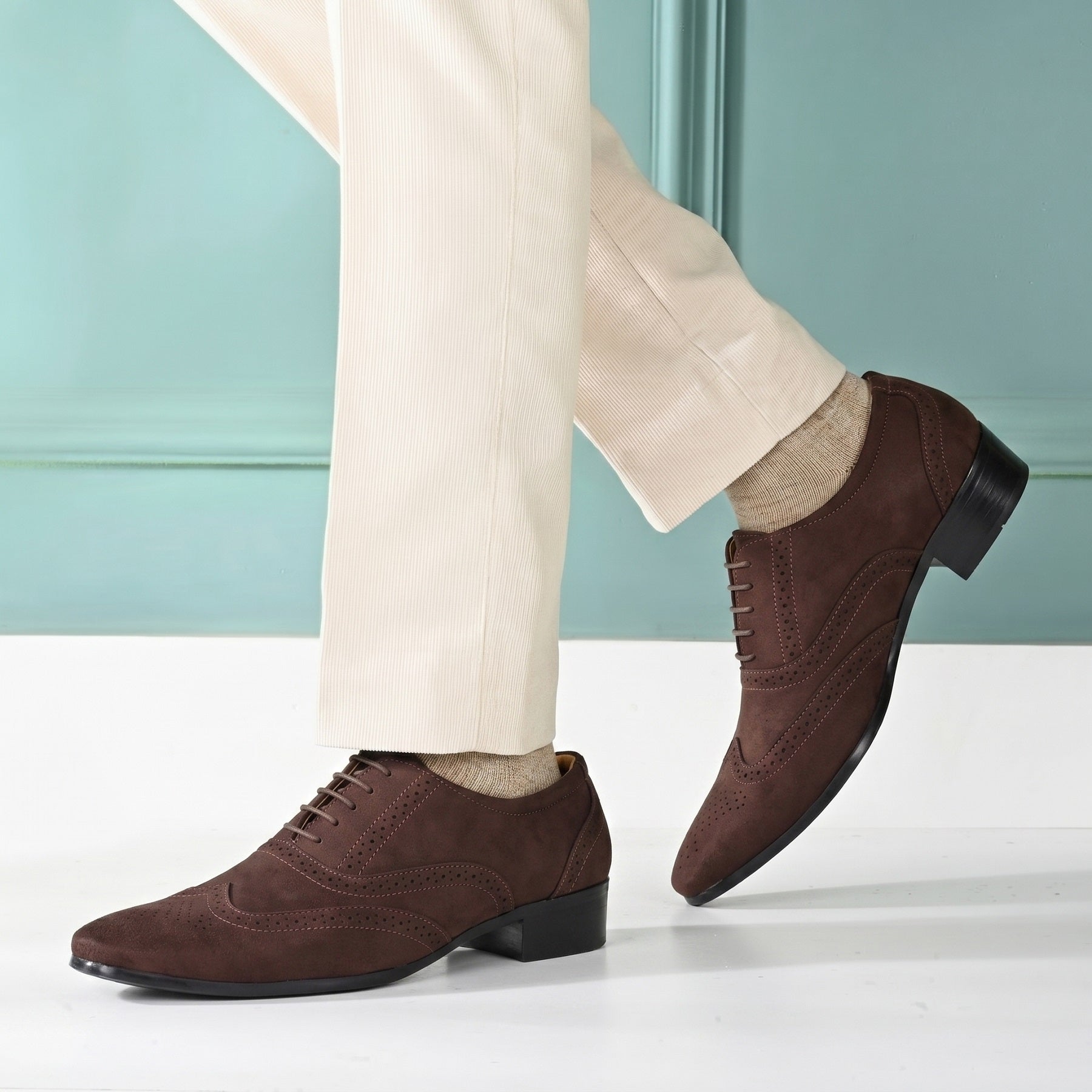 BAXXICO Mens Suede Height Increasing Casual Oxford Brogue Shoes All Occasions
