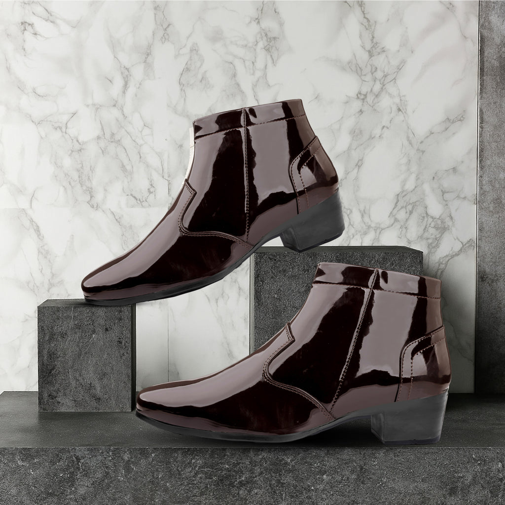Mens Premium Gloss Chelsea Boots 2 inch Built in Elevator Lift