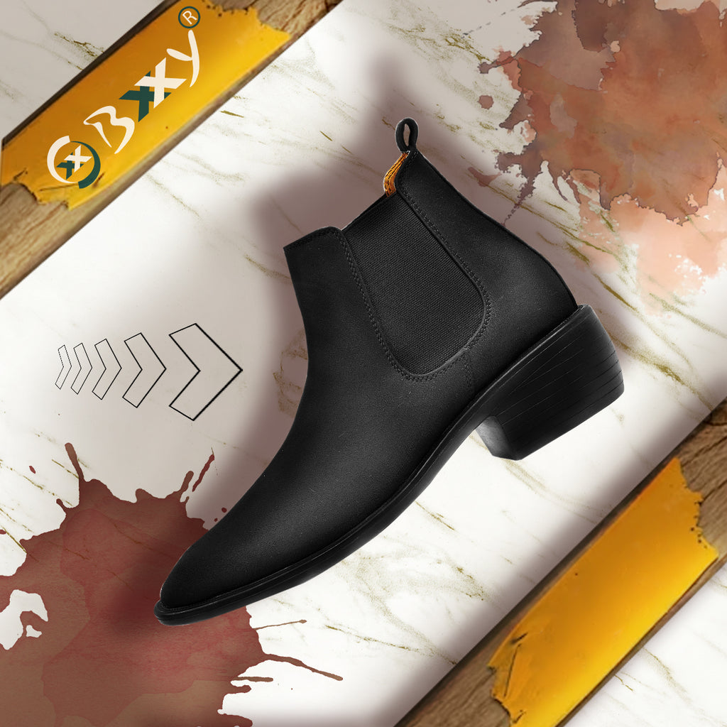 BAXXICO Mens Height Increasing Suede British Formal and Casual Wear Chelsea Boots