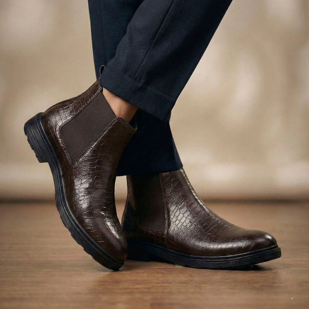 BAXXICO Premium Croc Finish Ankle Boots for Men Smart Casual Wear