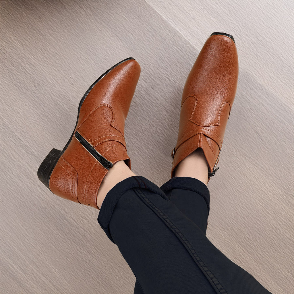 BAXXICO 2 Inch Height Increasing Ankle Zipper Boots For Men