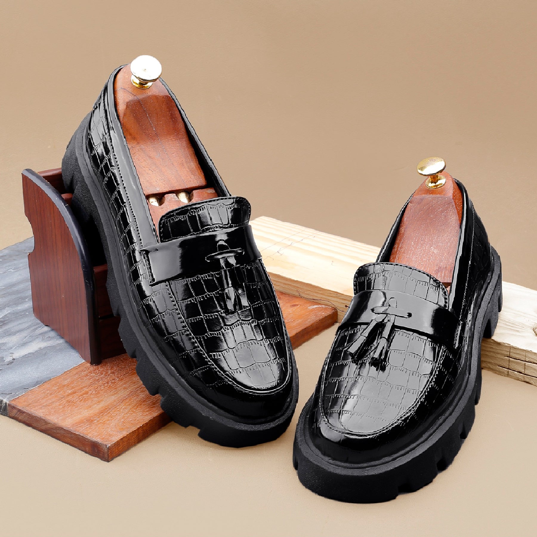 Baxxico Premium Patent Vegan Tassel Slip ons for Men