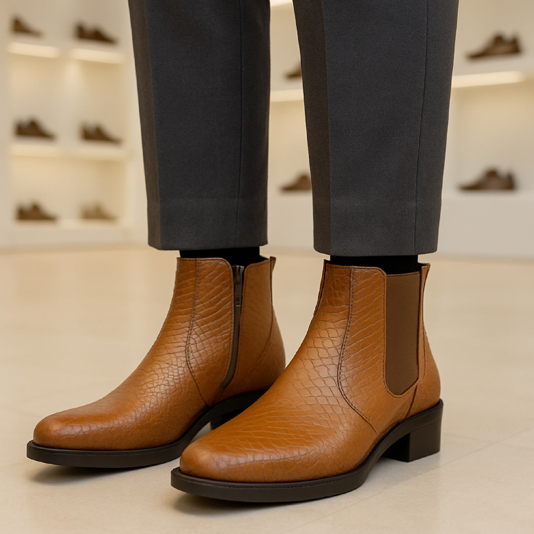 BAXXICO Mens Stylish 2 Inch Height Boosting Ankle Boots