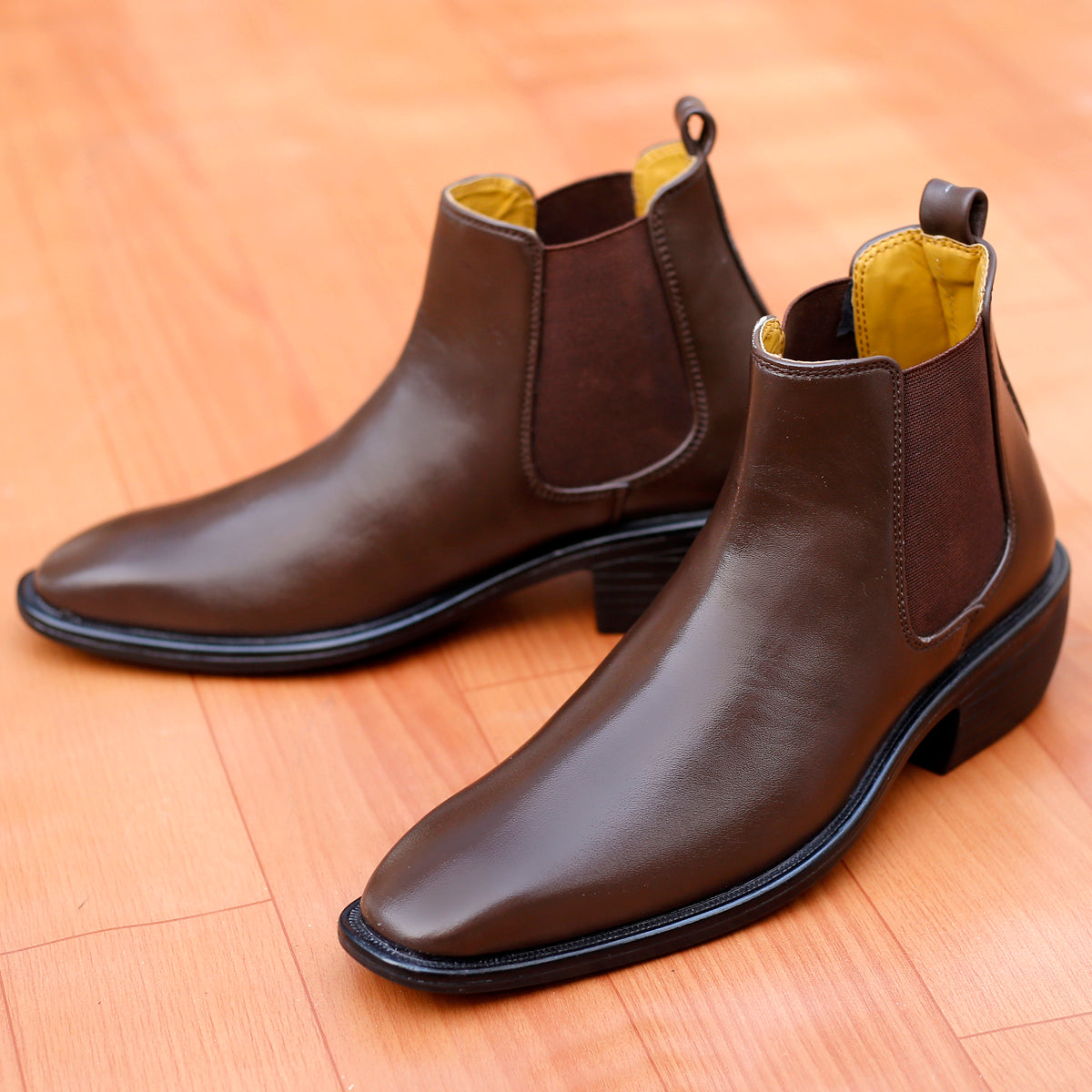 BAXXICO 2 Inch Height Increasing Faux Vegan Leather Chelsea Boots for Men