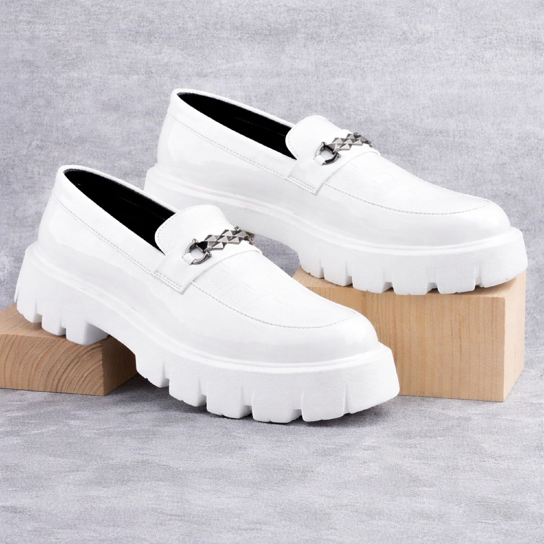 Baxxico Premium Patent Vegan Buckle Slip ons for Men