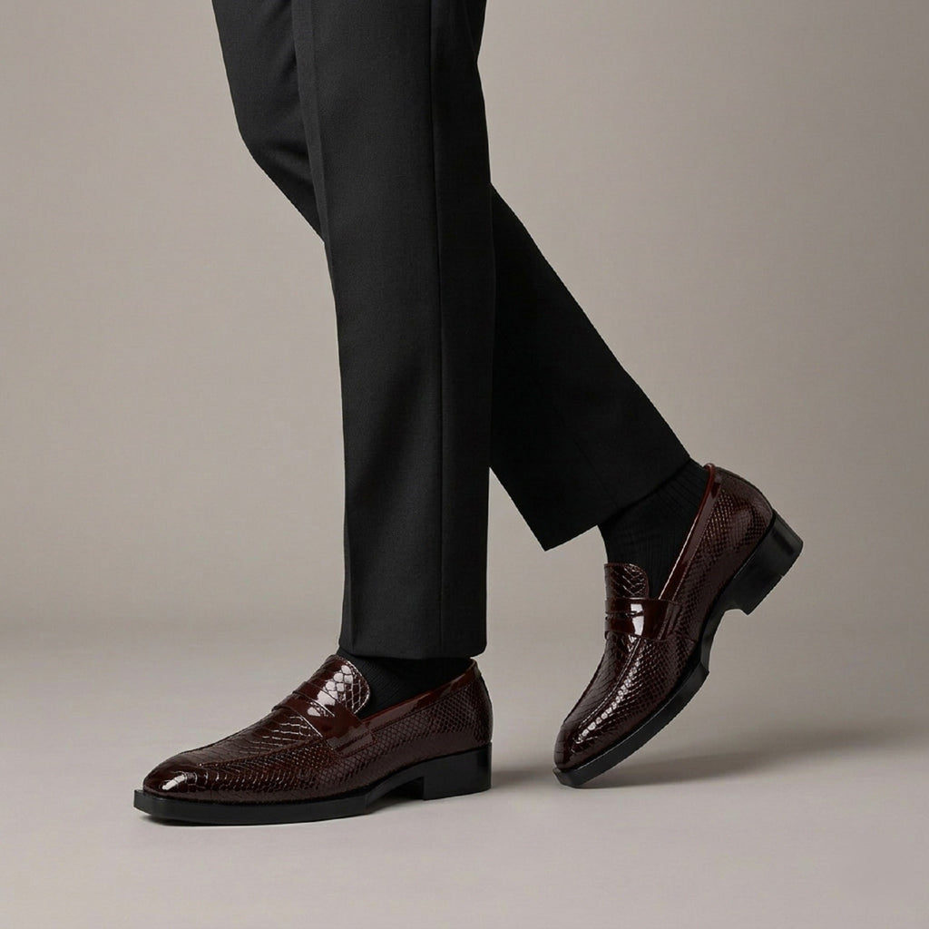 BAXXICO Premium Crocodile Texture Loafers with Elevated Heel Design