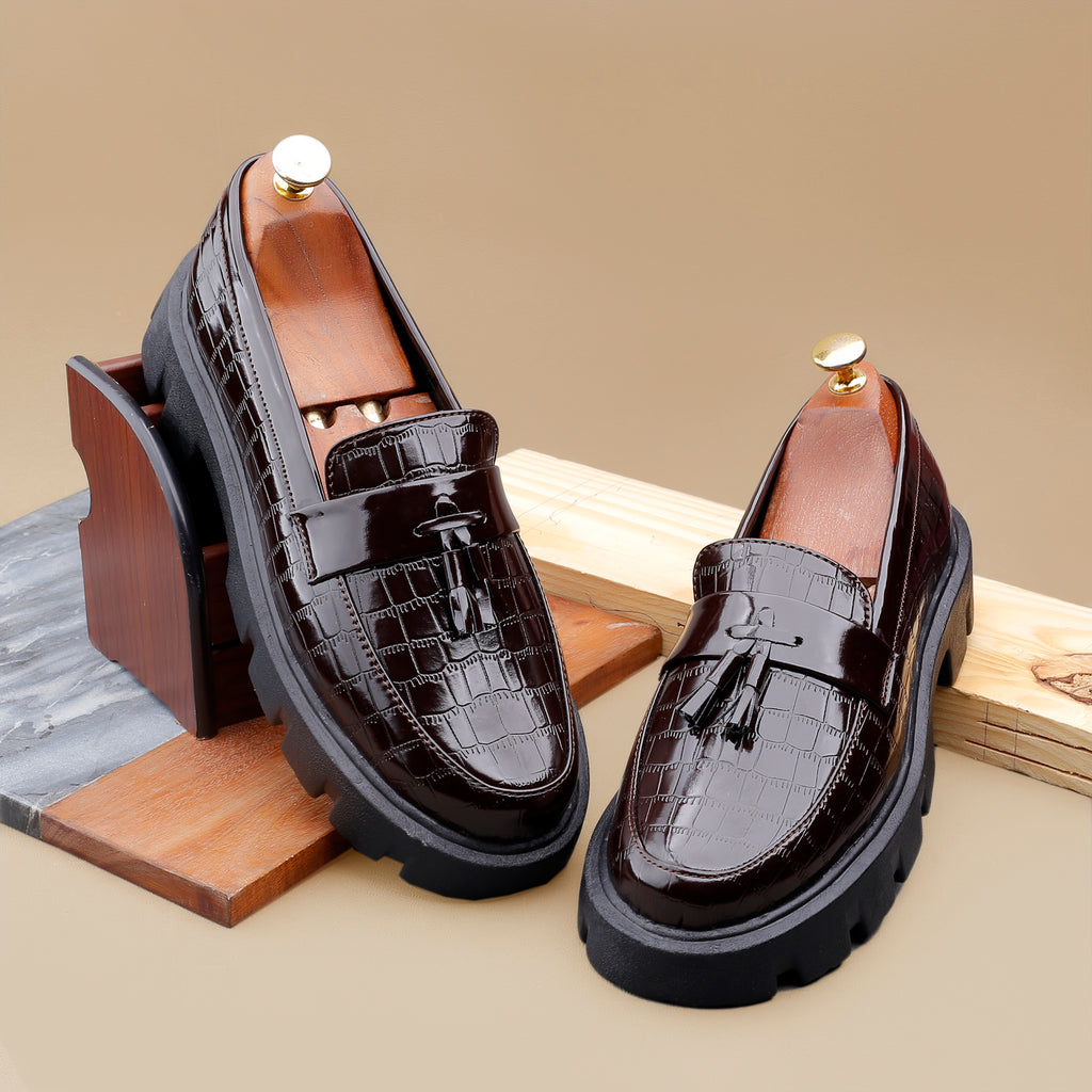 Baxxico Premium Patent Vegan Tassel Slip ons for Men