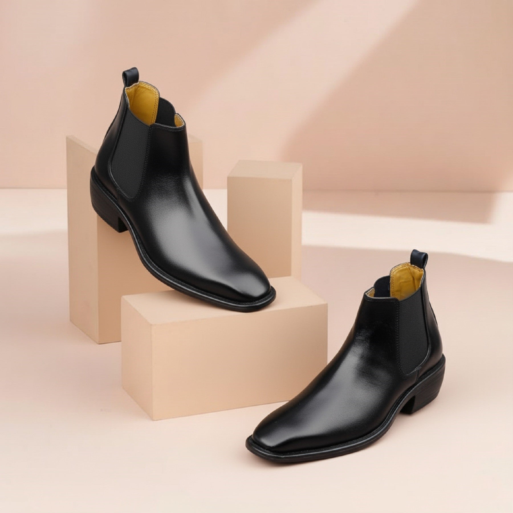 BAXXICO 2 Inch Height Increasing Faux Vegan Leather Chelsea Boots for Men