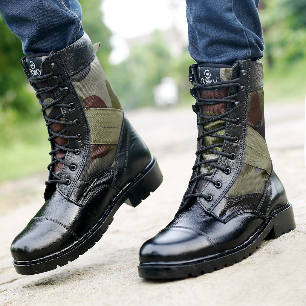 BAXXICO Mens Pure Vegan Leather High Ankle Army Boots