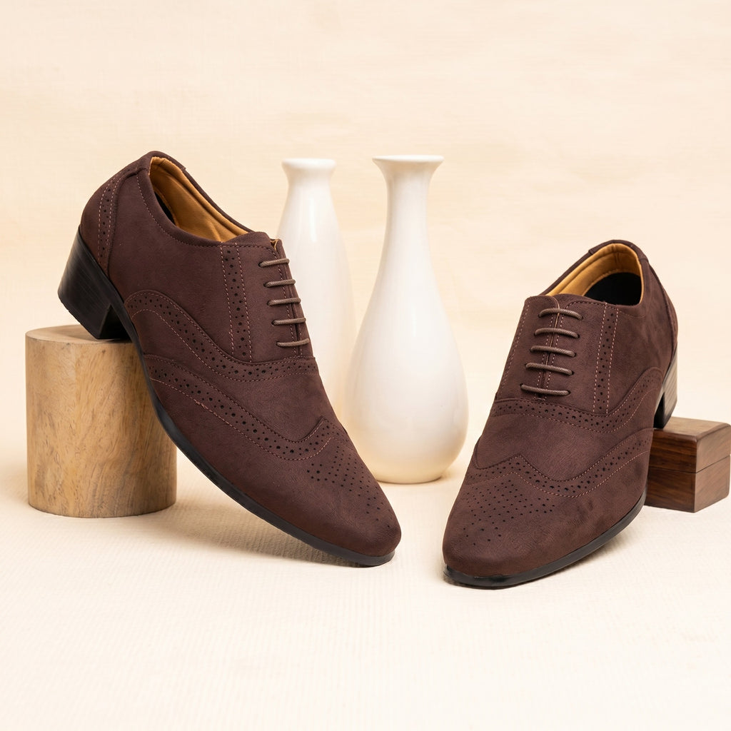 BAXXICO Mens Suede Height Increasing Casual Oxford Brogue Shoes All Occasions