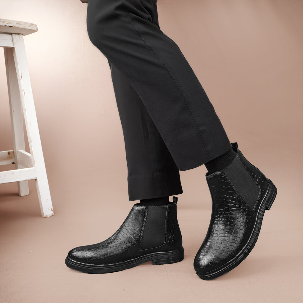 BAXXICO Premium Croc Finish Ankle Boots for Men Smart Casual Wear