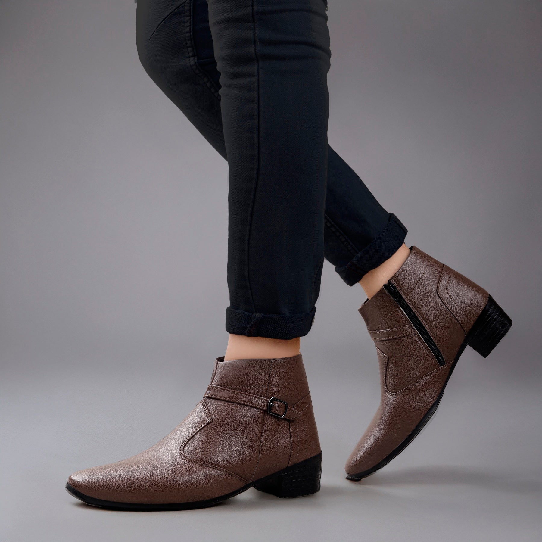 BAXXICO 2 Inch Height Increasing Ankle Zipper Boots For Men