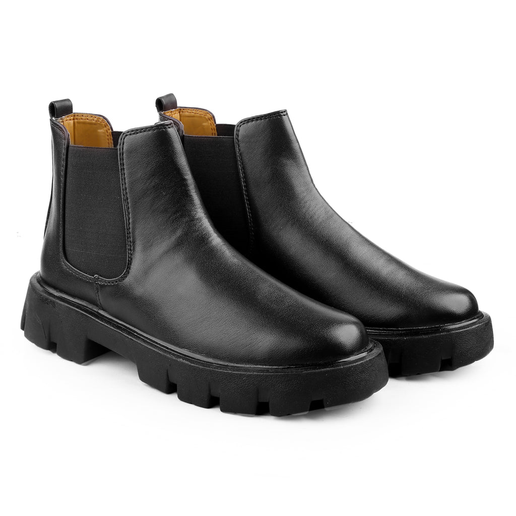 Baxxico Faux Vegan Leather Chelsea Ankle Slip on Boots for Men