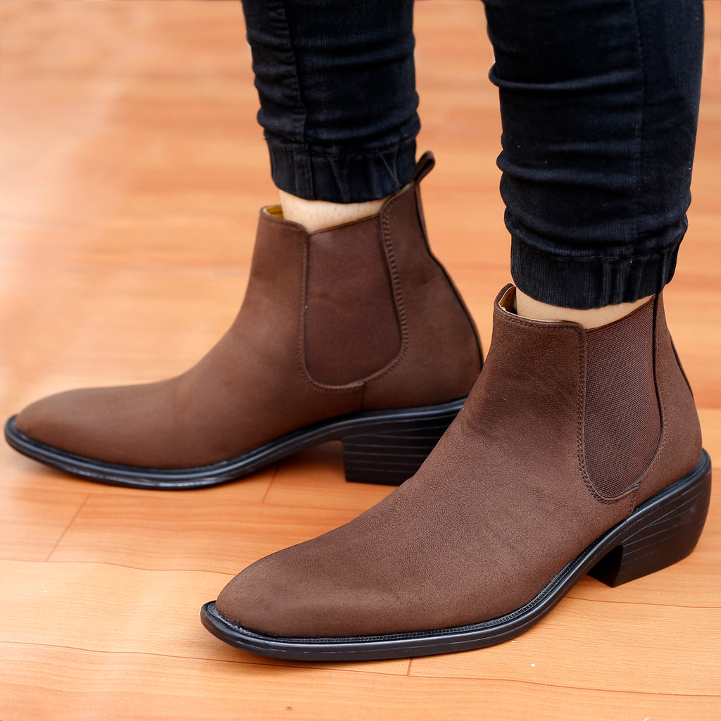BAXXICO Mens Height Increasing Suede British Formal and Casual Wear Chelsea Boots