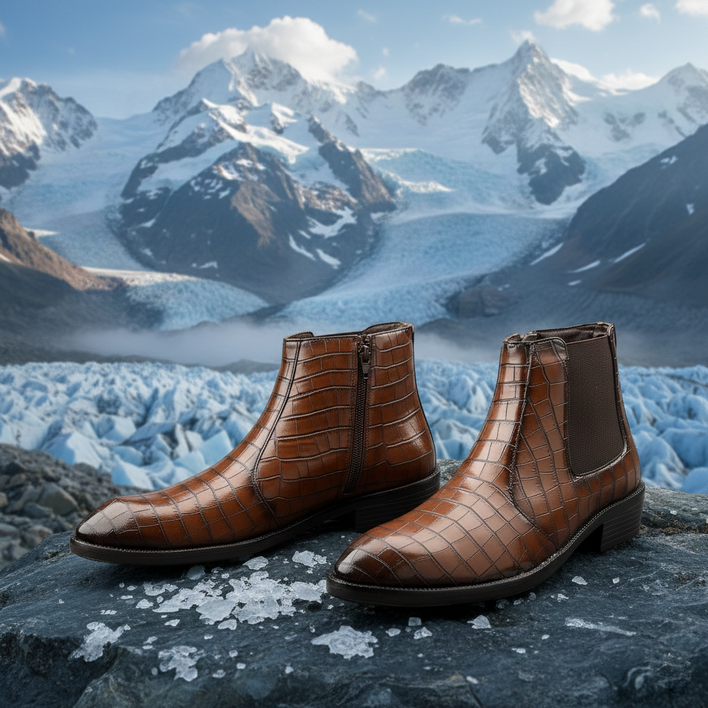 BAXXICO Mens Designer Croc Pattern Chelsea Boots Premium Vegan Leather & Classic Style
