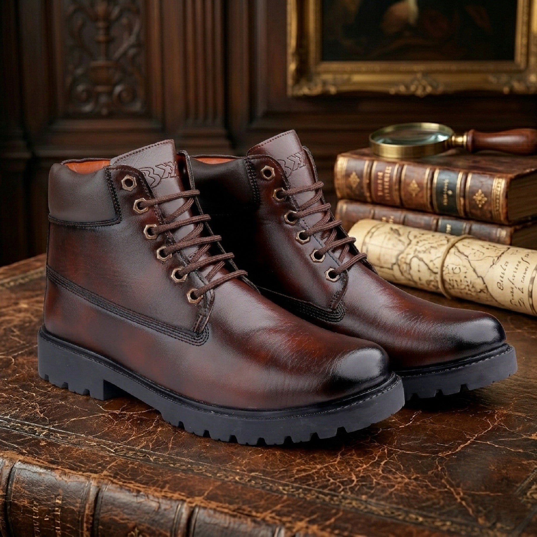 Baxxico Faux Vegan Leather Chelsea Ankle Lace up Boots for Men