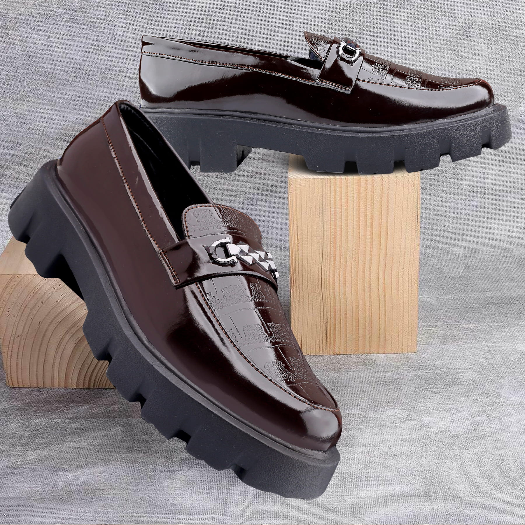 Baxxico Premium Patent Vegan Buckle Slip ons for Men