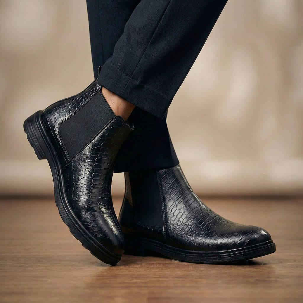BAXXICO Premium Croc Finish Ankle Boots for Men Smart Casual Wear