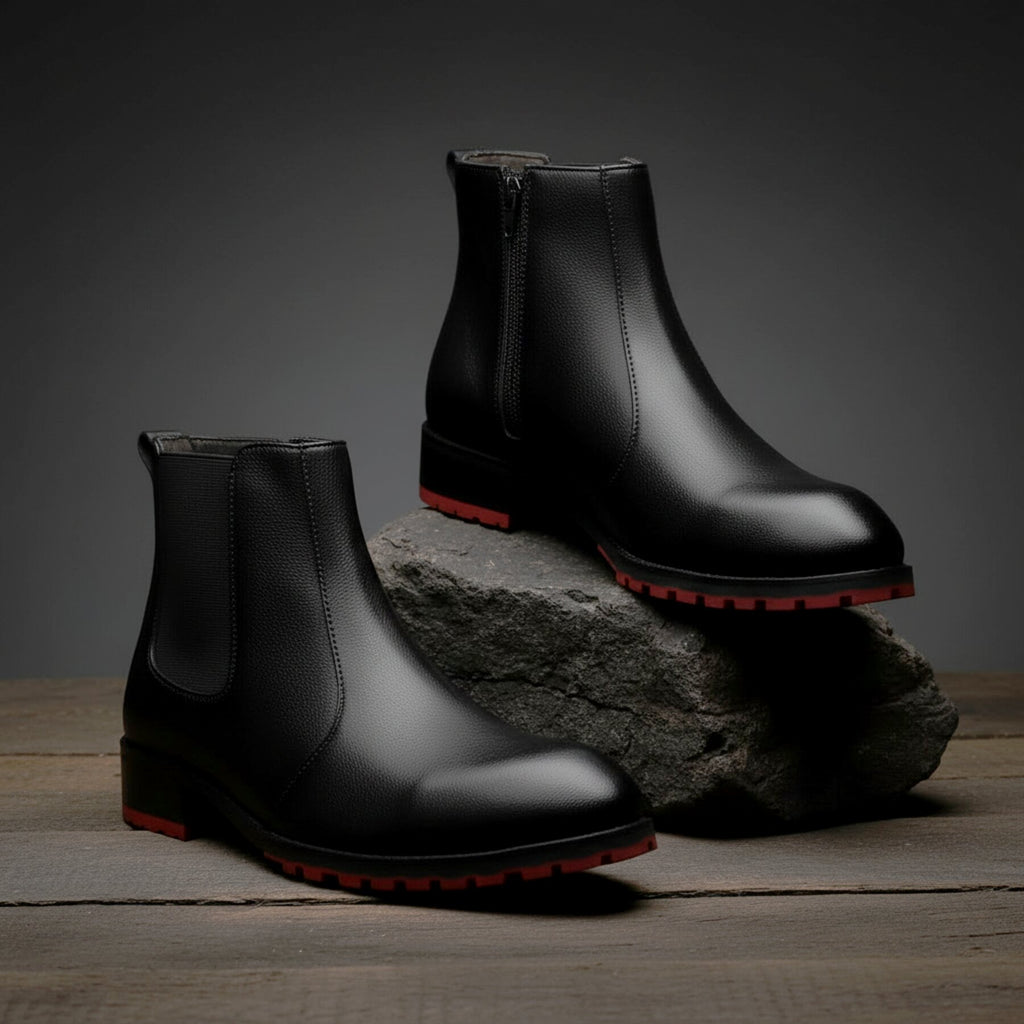 BAXXICO Stylish Black Chelsea Boots with Premium Elevated Heel Design