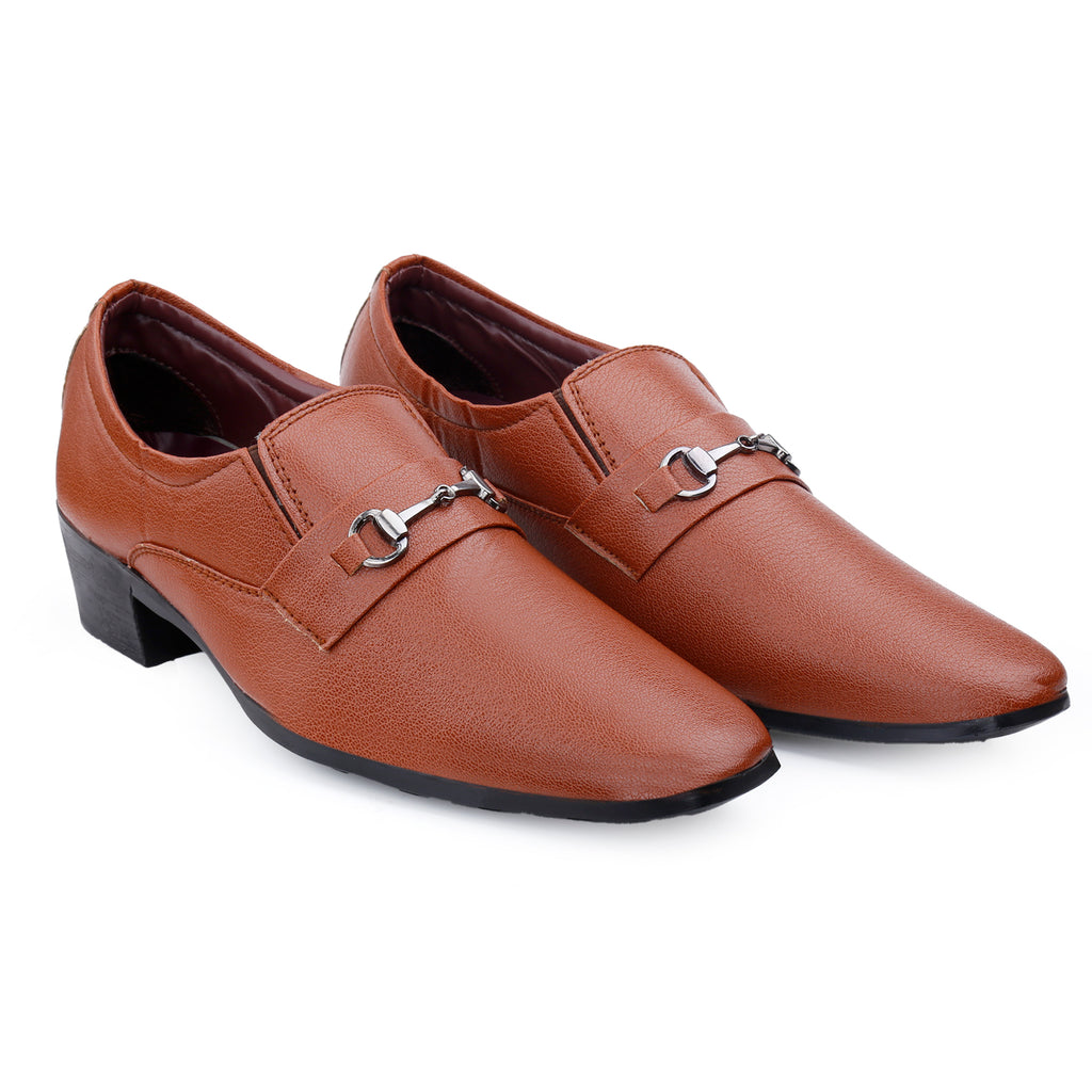 BAXXICO Mens Formal Height Increasing Slip On Buckle Shoes