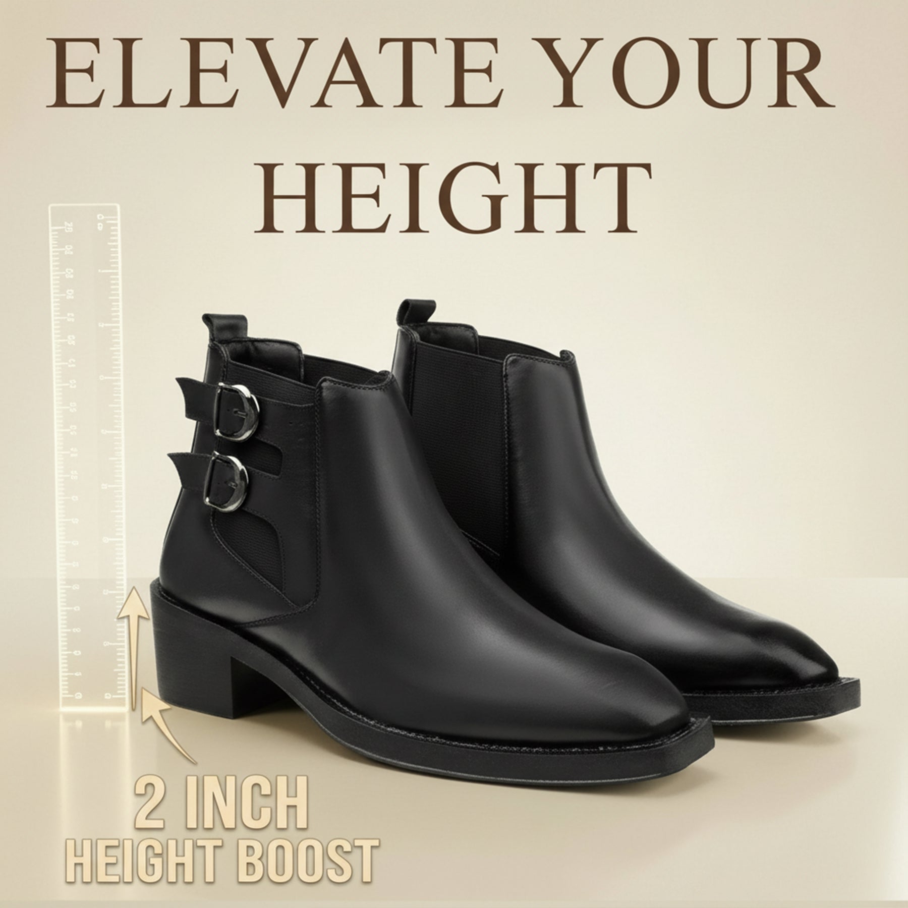 BAXXICO Mens Formal Chelsea Boots Extra Height Lift Comfortable Fashion Boots