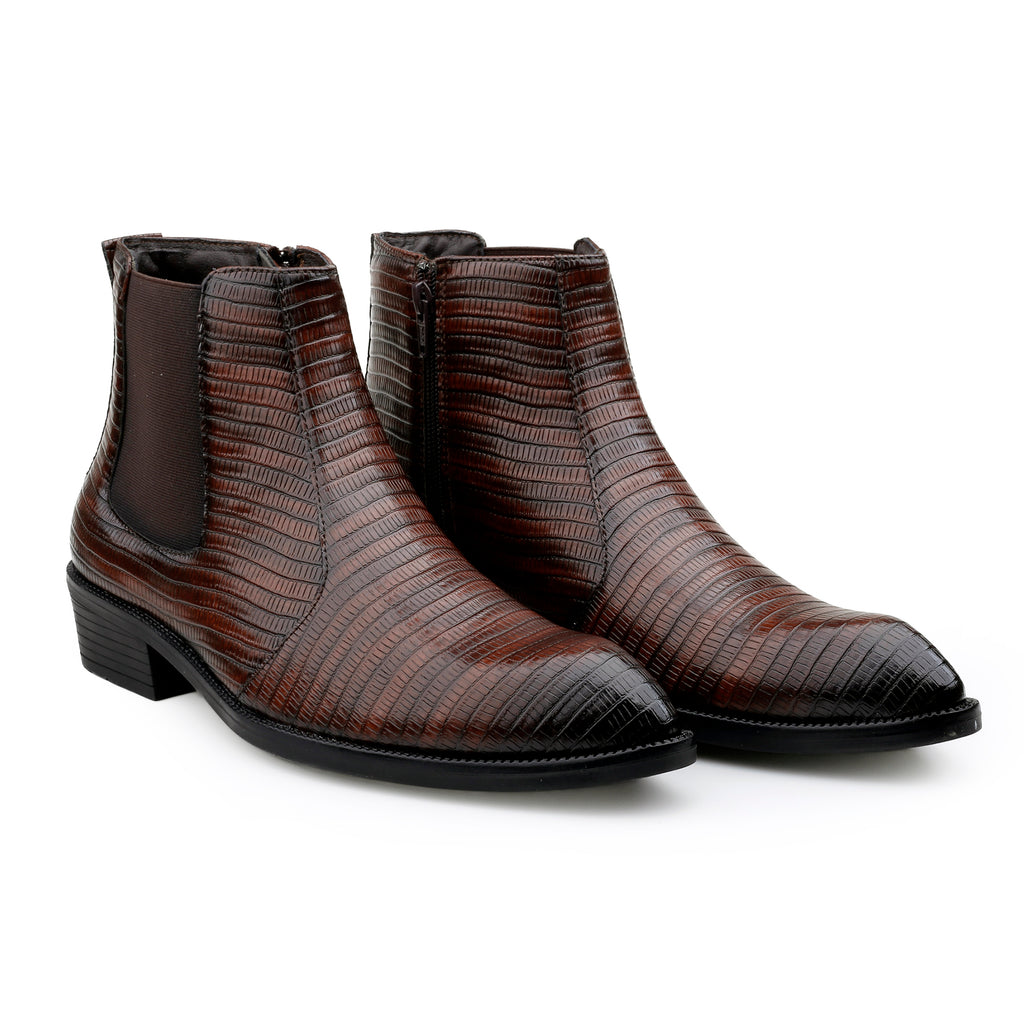 BAXXICO Mens Signature Black Patterned Vegan Leather Boot Dress to Impress