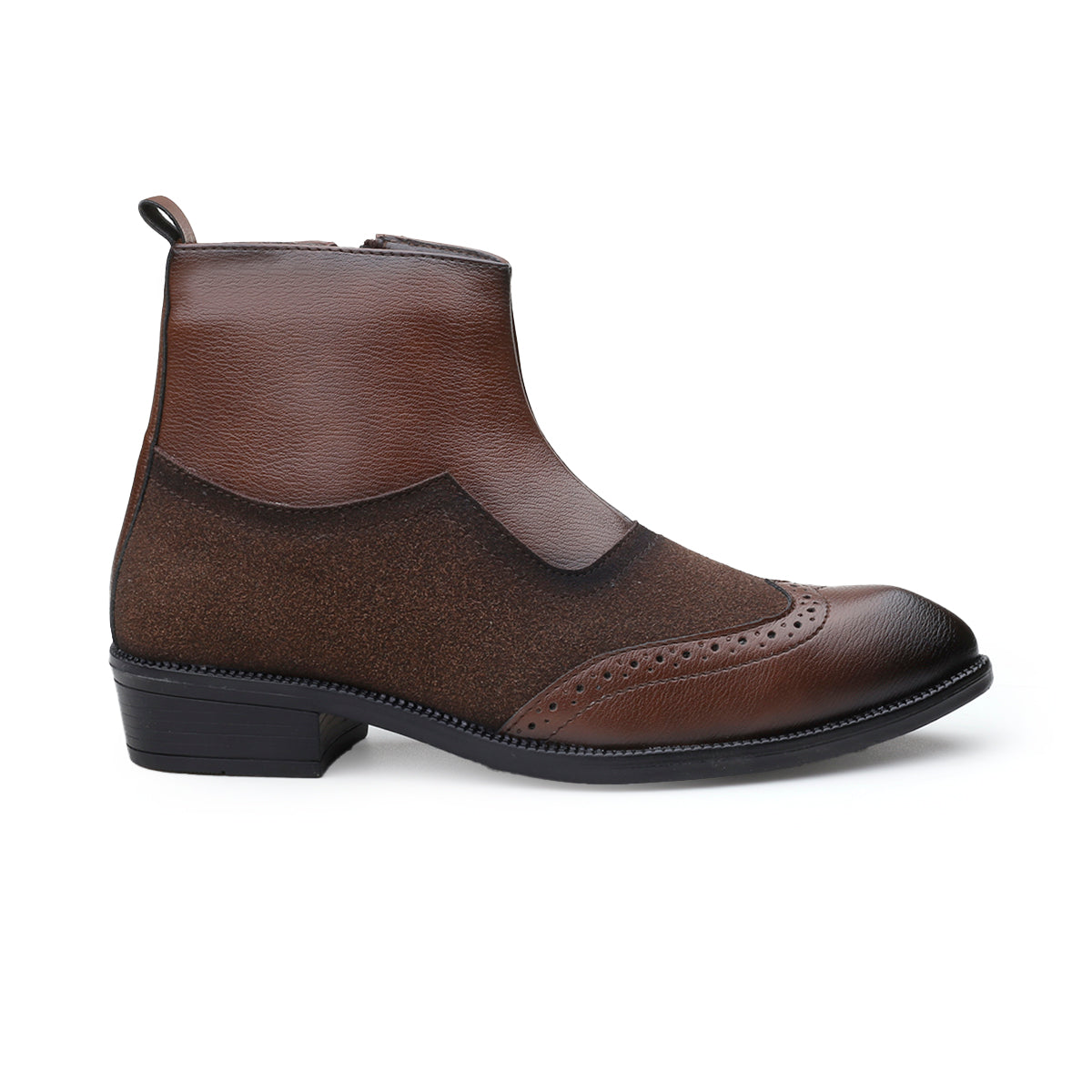 BAXXICO Luxury Elevated Heel Boots with Classic Brogue Texture Finish