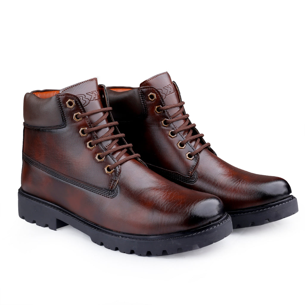 Baxxico Faux Vegan Leather Chelsea Ankle Lace up Boots for Men