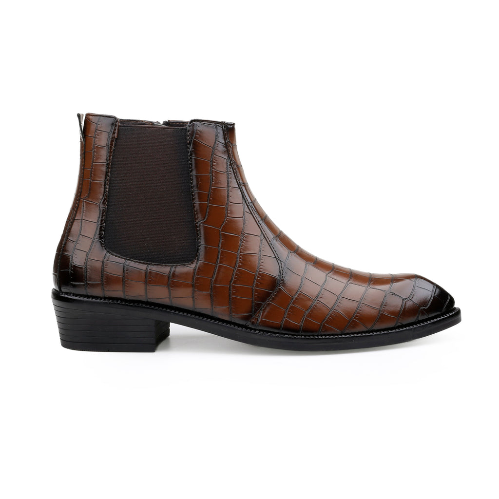 BAXXICO Mens Designer Croc Pattern Chelsea Boots Premium Vegan Leather & Classic Style