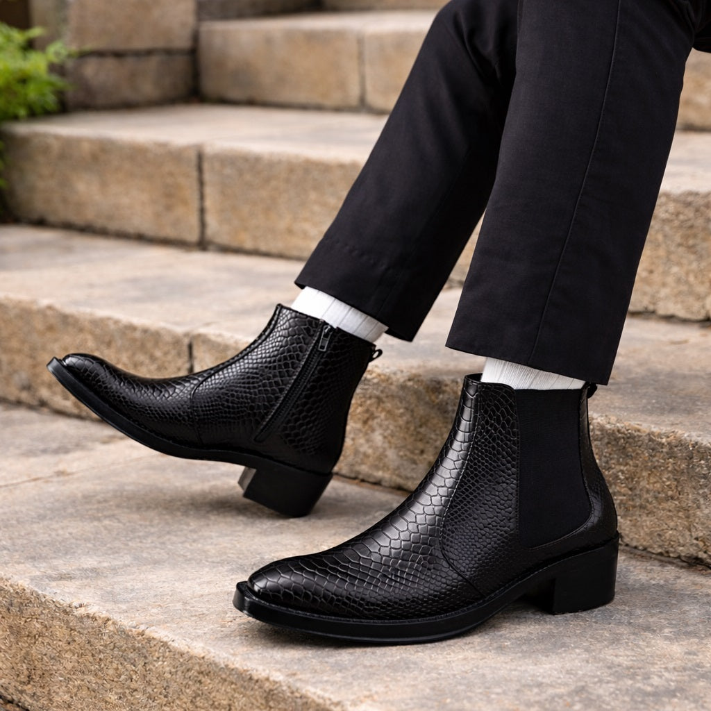 BAXXICO Mens Stylish 2 Inch Height Boosting Ankle Boots