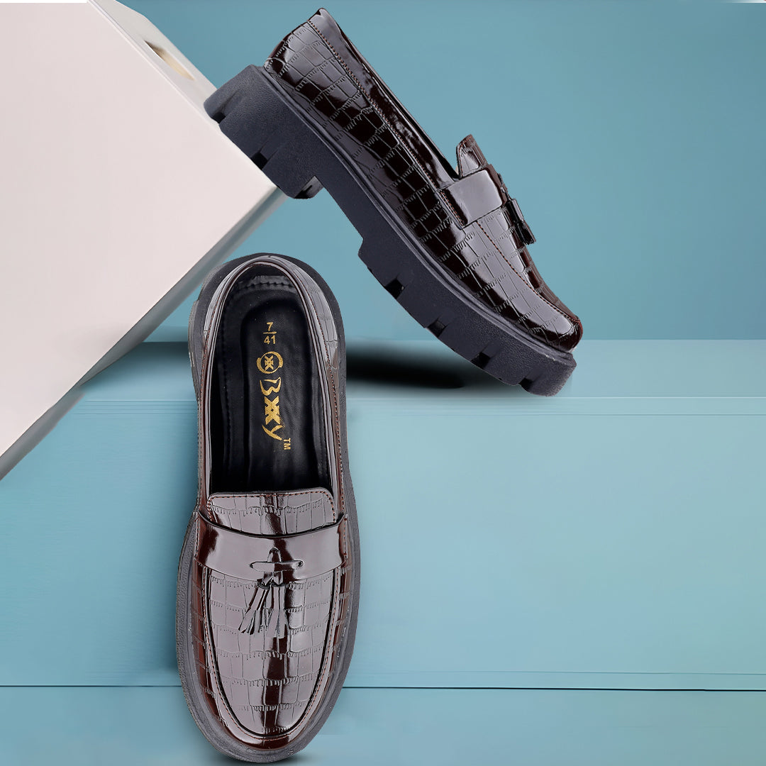 Baxxico Premium Patent Vegan Tassel Slip ons for Men