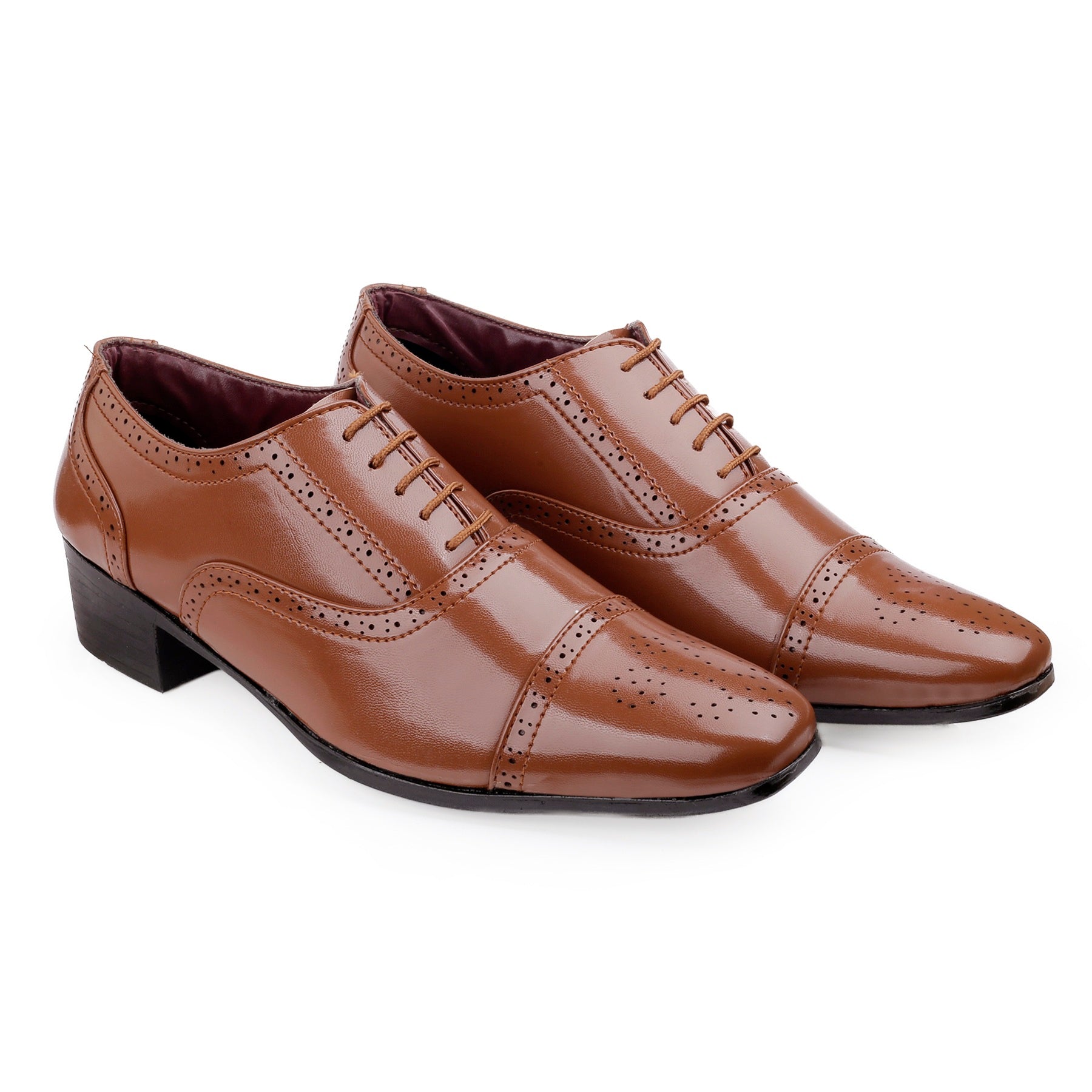 BAXXICO Mens Height Increasing Faux Vegan Leather Oxford Semi Brogue Formal Lace Up Shoes