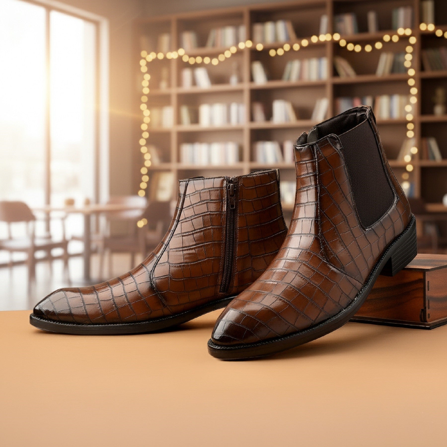 BAXXICO Mens Designer Croc Pattern Chelsea Boots Premium Vegan Leather & Classic Style