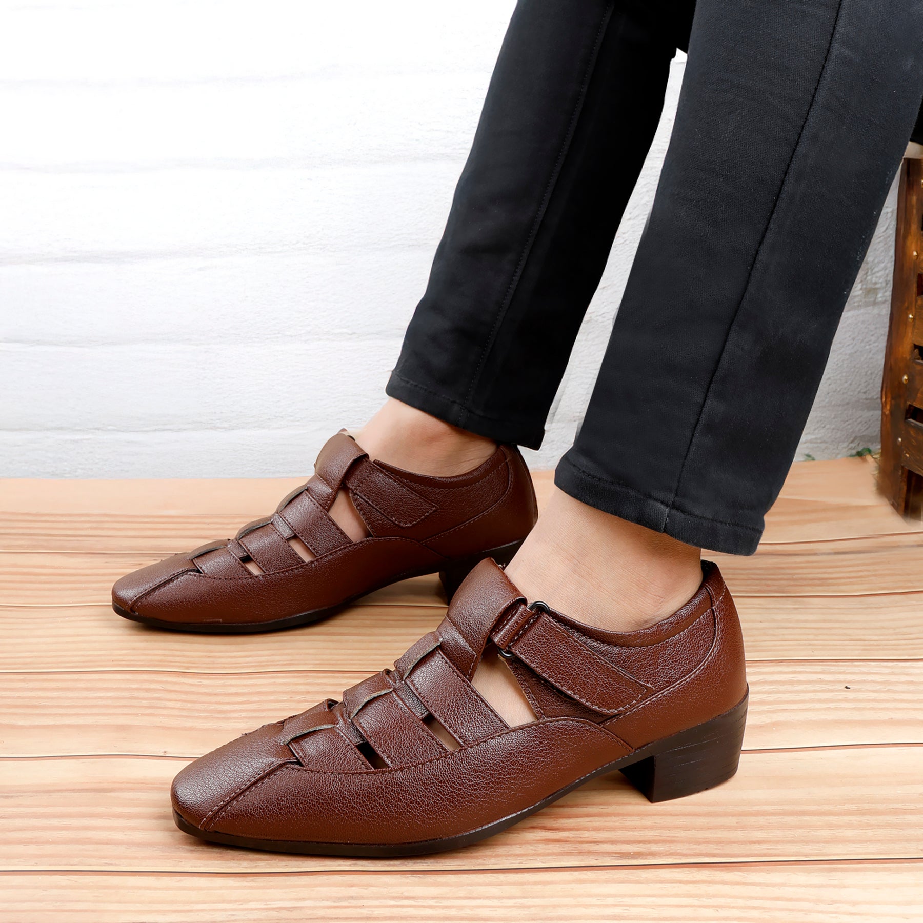 BAXXICO Mens Height Increasing Formal Roman Sandals