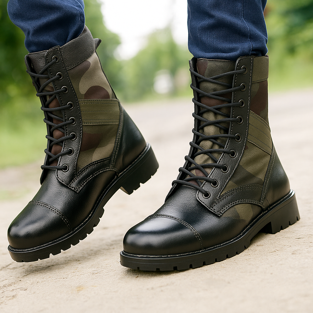 BAXXICO Mens Pure Vegan Leather High Ankle Army Boots