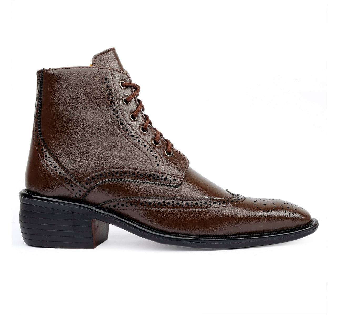 Baxxico Mens Height Increasing Semi-Formal Cow Boy Ankle Zipper Lace Up Brogue Boots
