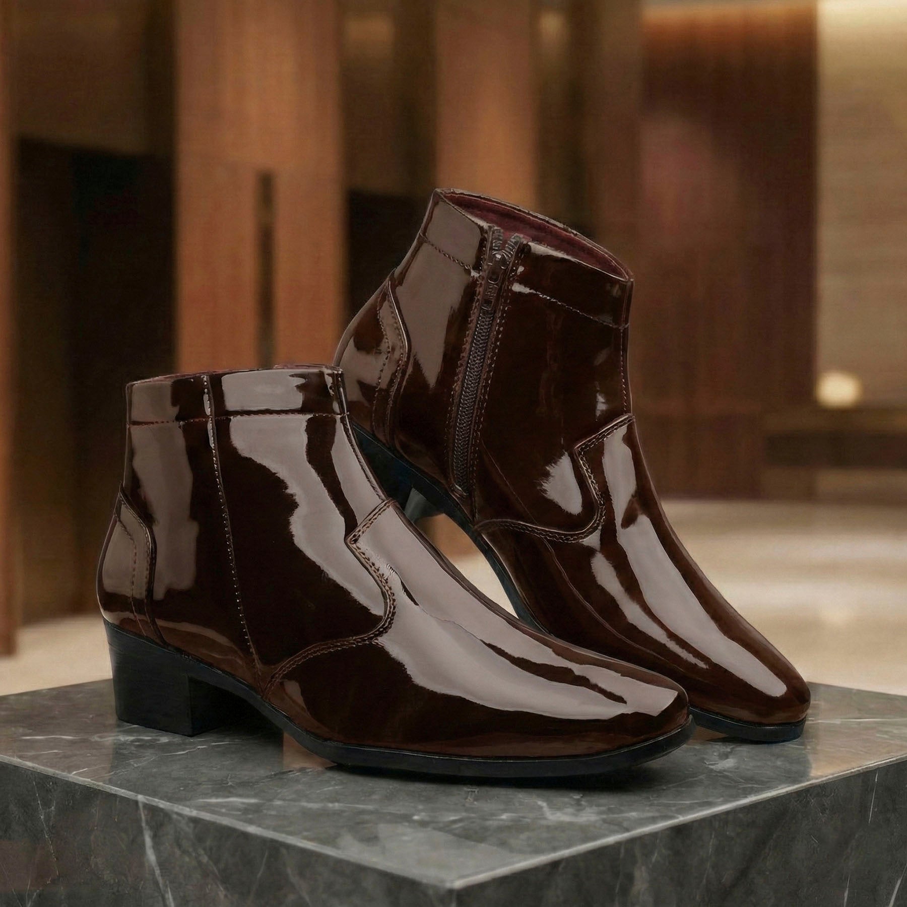 Mens Premium Gloss Chelsea Boots 2 inch Built in Elevator Lift
