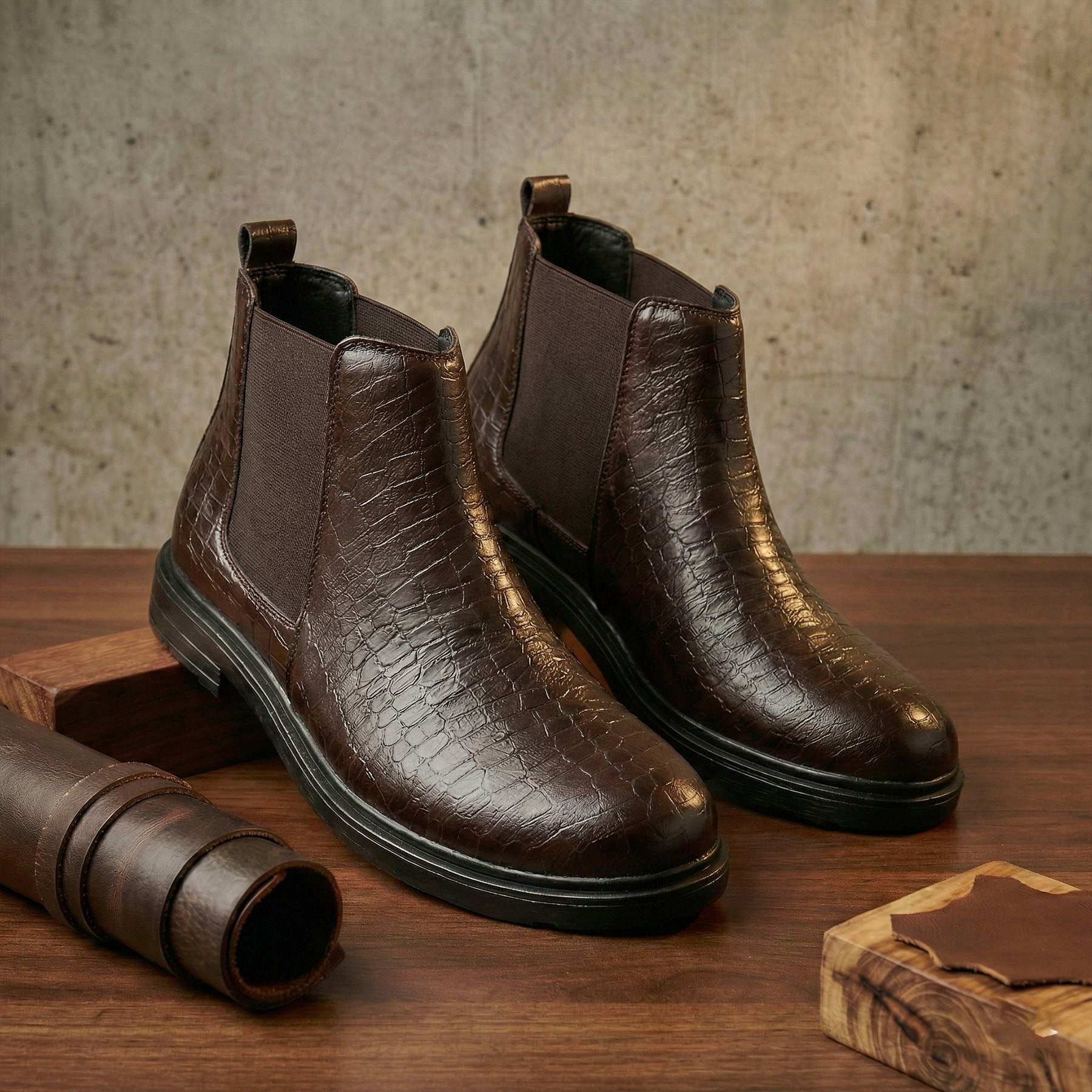 BAXXICO Premium Croc Finish Ankle Boots for Men Smart Casual Wear