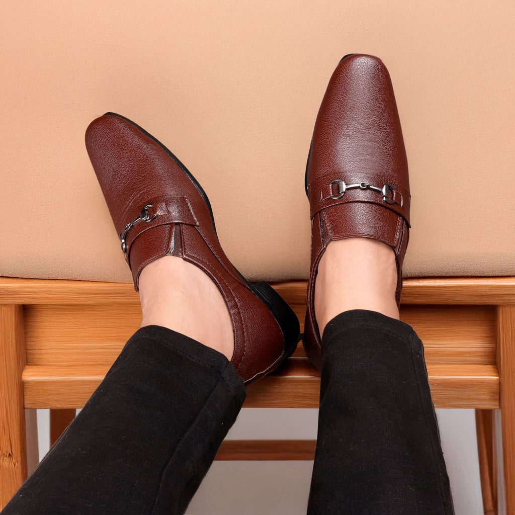 BAXXICO Mens Formal Height Increasing Slip On Buckle Shoes