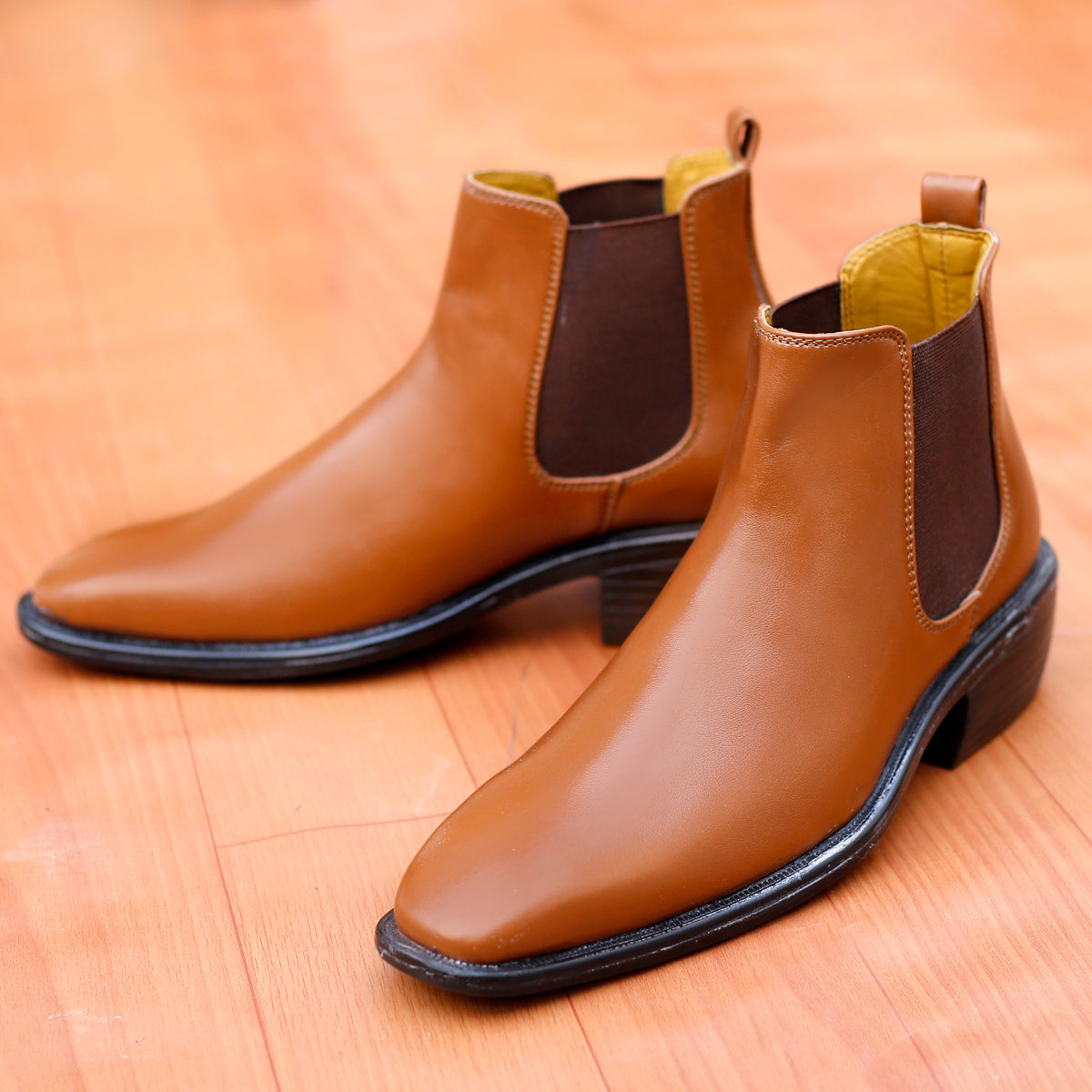 BAXXICO 2 Inch Height Increasing Faux Vegan Leather Chelsea Boots for Men