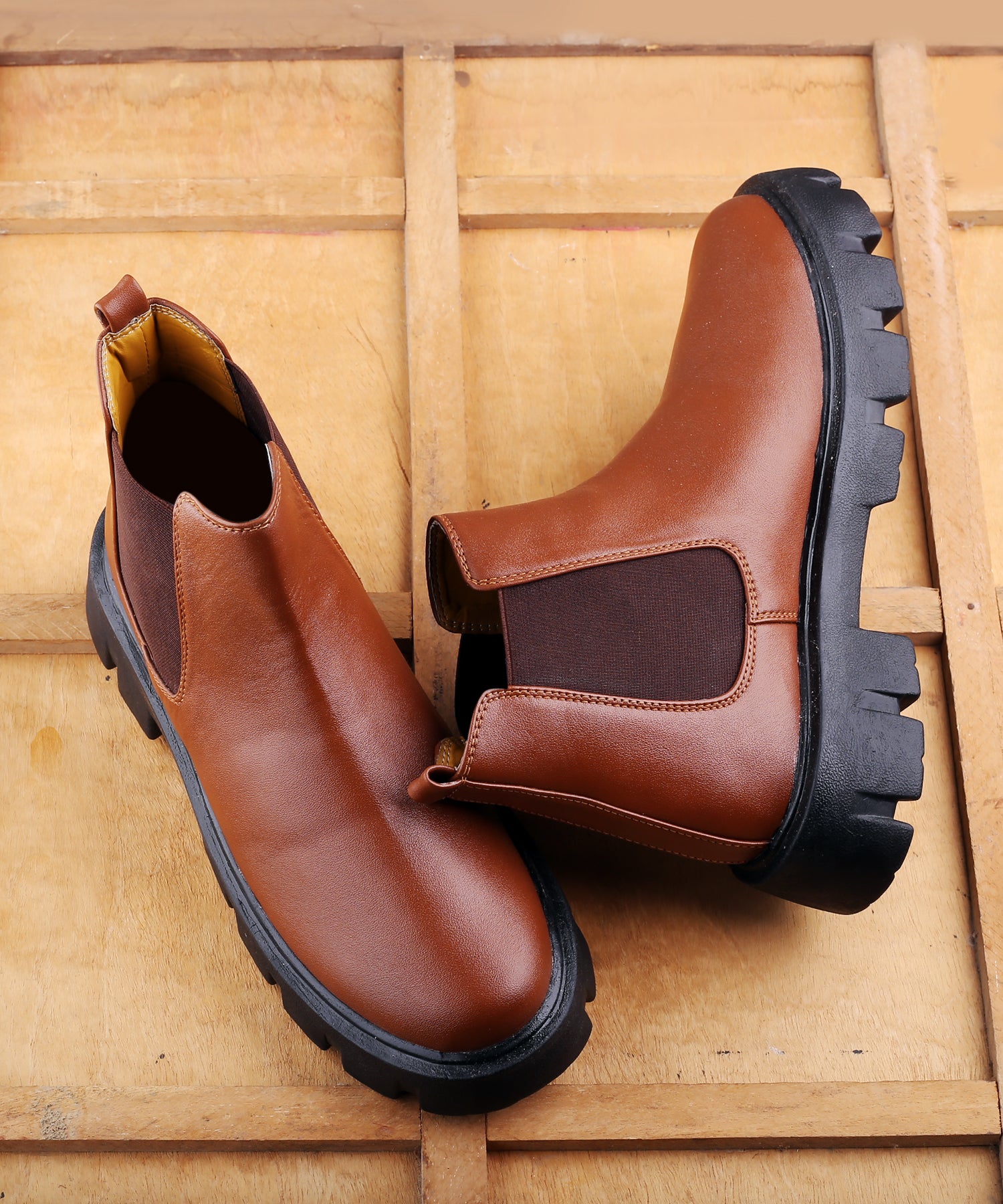Baxxico Faux Vegan Leather Chelsea Ankle Slip on Boots for Men