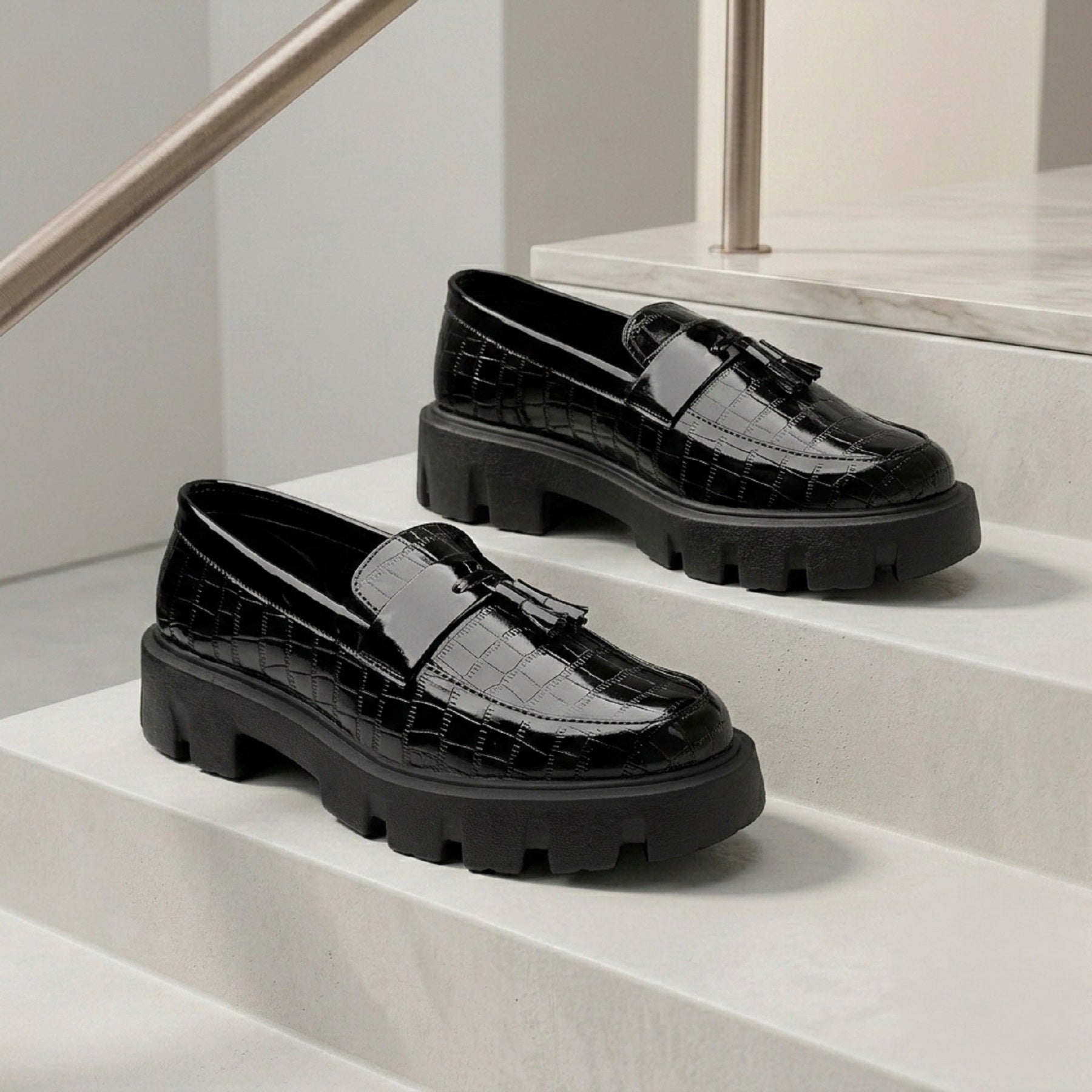 Baxxico Premium Patent Vegan Tassel Slip ons for Men