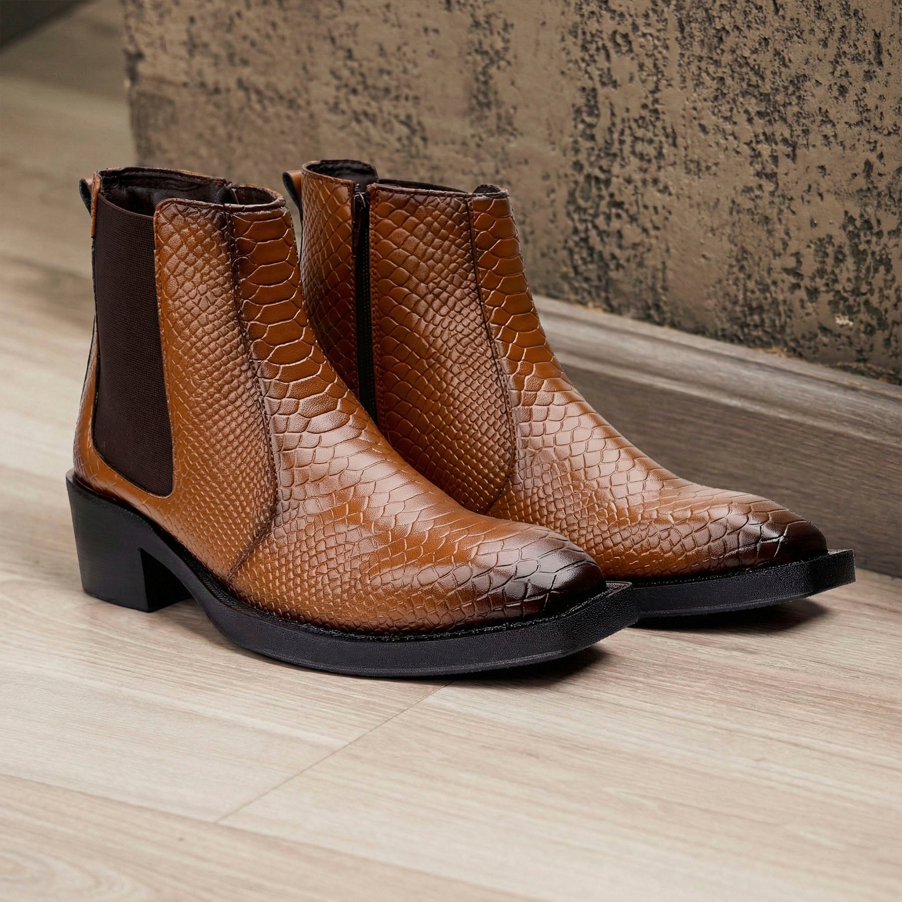 BAXXICO Mens Stylish 2 Inch Height Boosting Ankle Boots